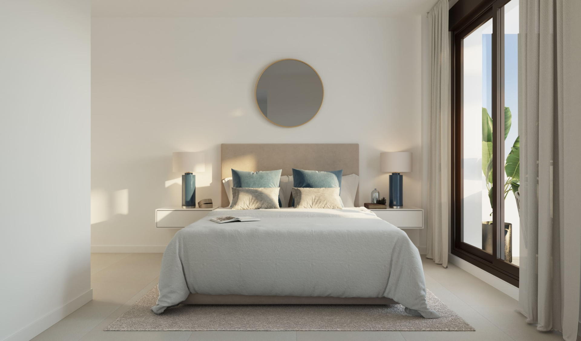 dormitorio principal en tonos neutros